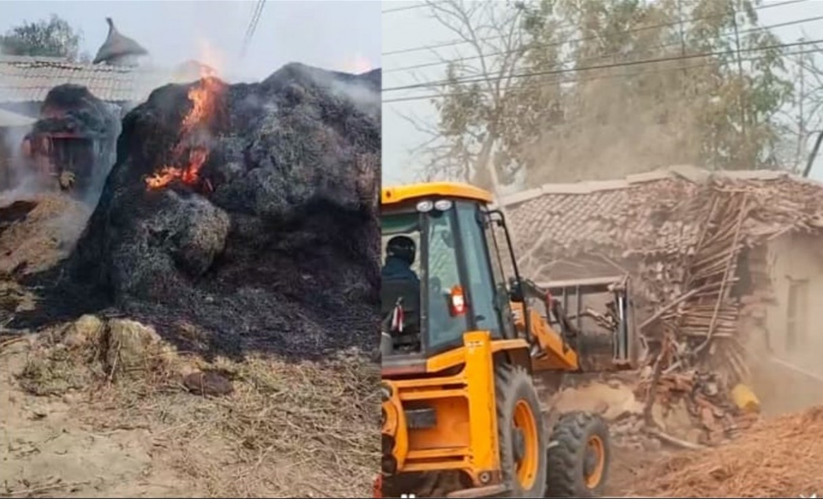 सडक बिस्तारले घर गोठ, परालको टौवामा नगरको डोजर आतंक, आजपाको आपत्ति